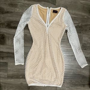 Fishnet white mini dress